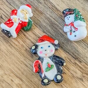Sweetest Collection of 3 Small Vintage Christmas Themed Pins Brooch Holiday